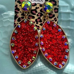 NWT! BeAuTiFuL Red Glitter Bling Crystal Earrings! Stunning! ❤️🤩